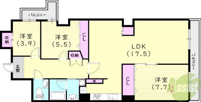 西宮市大谷町のマンションの間取り