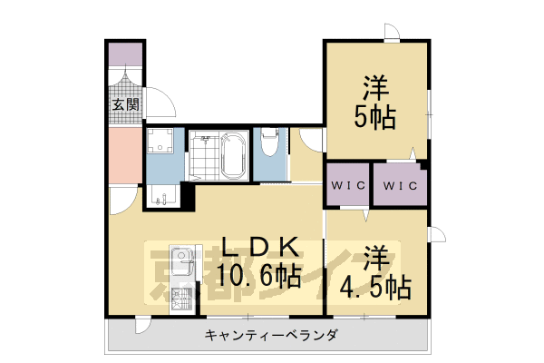 京都市左京区田中馬場町のマンションの間取り