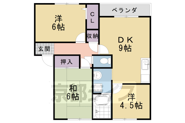 【京都市西京区樫原百々ケ池のアパートの間取り】