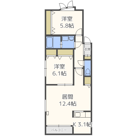 札幌市北区新琴似一条のアパートの間取り