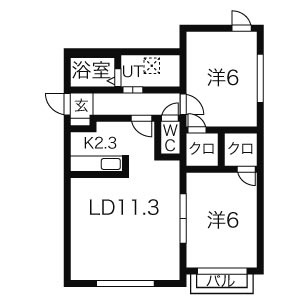 札幌市東区北二十二条東のアパートの間取り