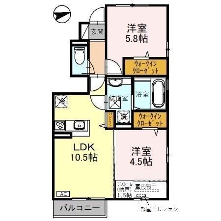 砺波市鍋島のアパートの間取り