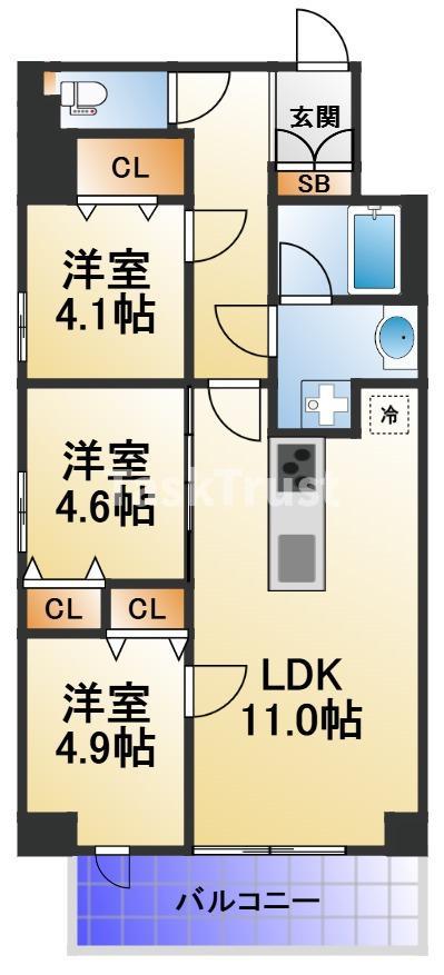 東大阪市足代北のマンションの間取り