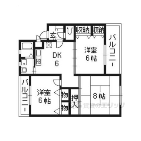 京都市伏見区羽束師菱川町のマンションの間取り