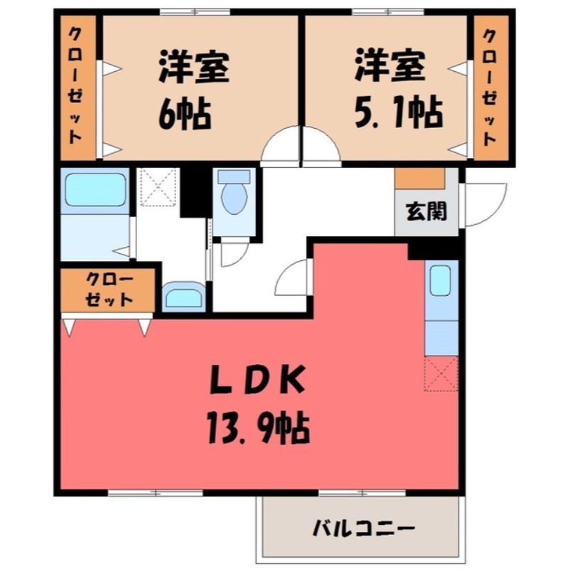 下都賀郡壬生町大字安塚のマンションの間取り