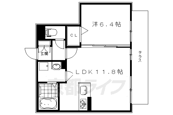 京都市左京区吉田二本松町のアパートの間取り