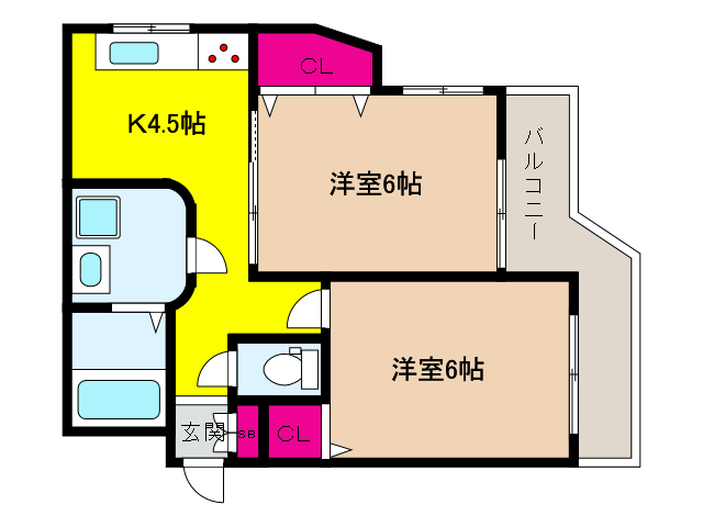 神戸市灘区灘北通のマンションの間取り