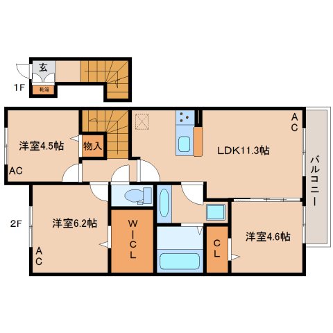 橿原市新賀町のアパートの間取り