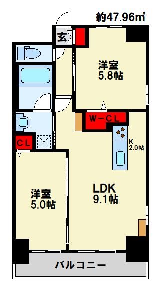 北九州市八幡西区陣原のマンションの間取り