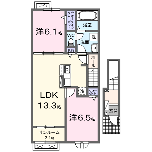 メゾンパーク枚田岡　A棟の間取り