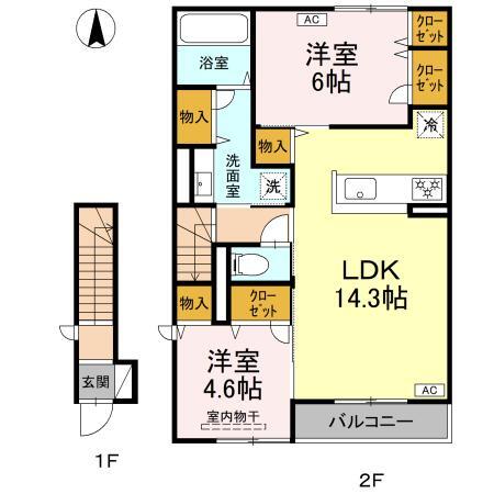 松山市朝生田町のアパートの間取り