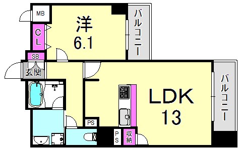 神戸市兵庫区新開地のマンションの間取り