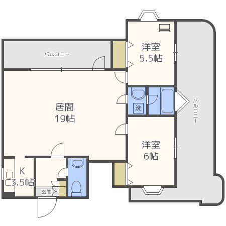 札幌市中央区南十三条西のマンションの間取り