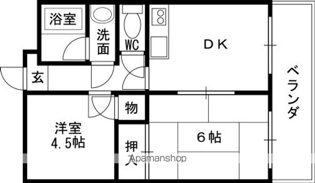 近鉄奈良線 八戸ノ里駅 徒歩8分 6階建 築39年の間取り写真