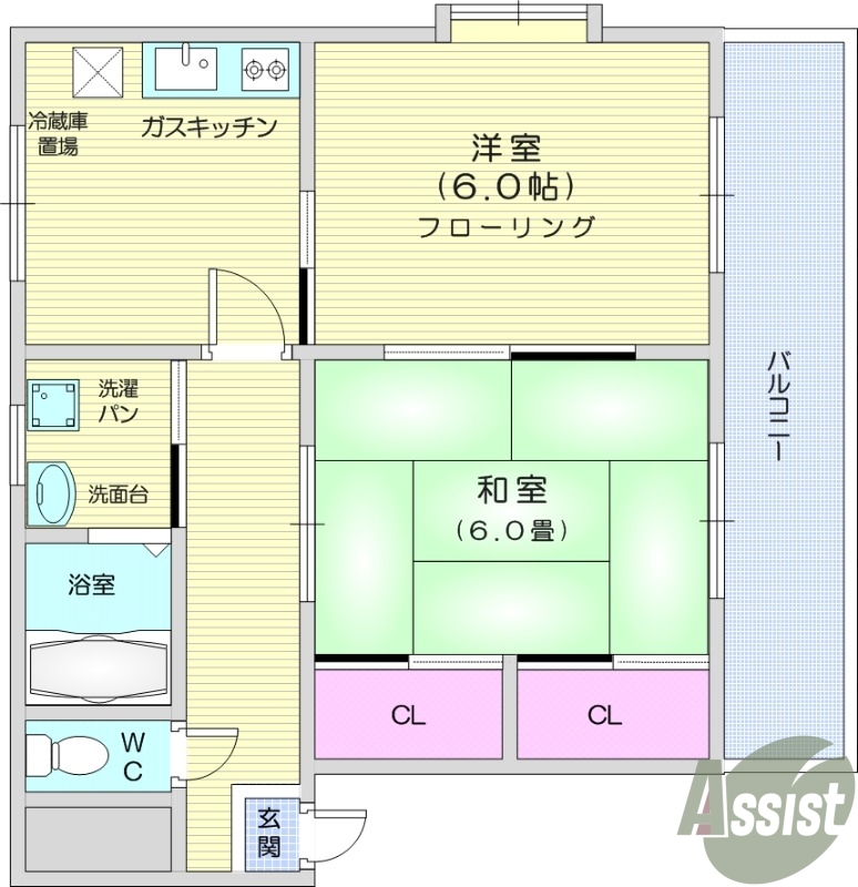 仙台市宮城野区安養寺のアパートの間取り