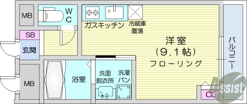 仙台市青葉区台原のマンションの間取り