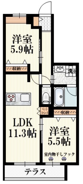 国分寺市光町のマンションの間取り