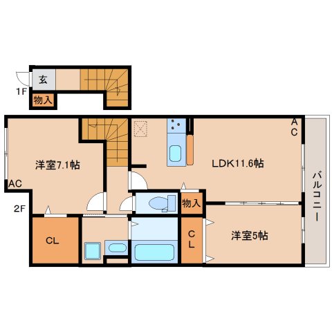 橿原市新賀町のアパートの間取り