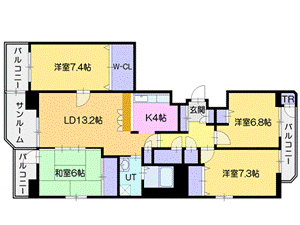 北広島市北進町のマンションの間取り