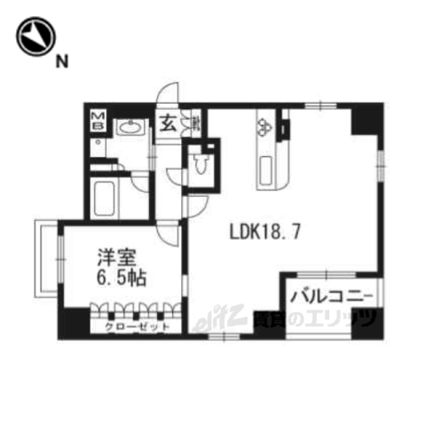 京都市中京区中之町のマンションの間取り