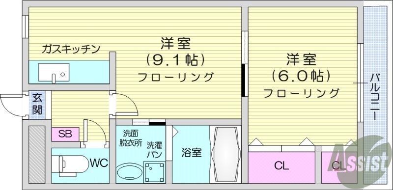 仙台市宮城野区燕沢東のマンションの間取り