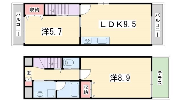 京都市北区小山南上総町のマンションの間取り