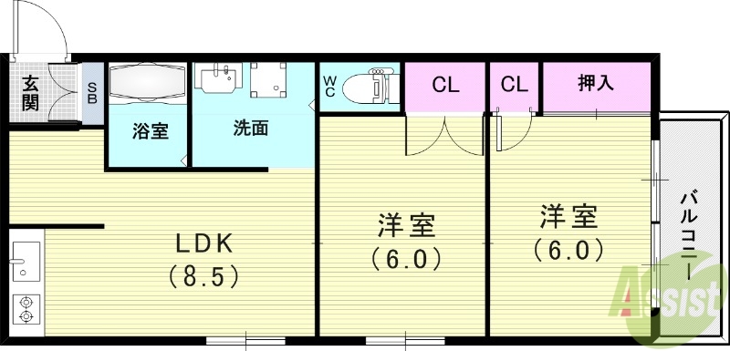 神戸市長田区鶯町のアパートの間取り