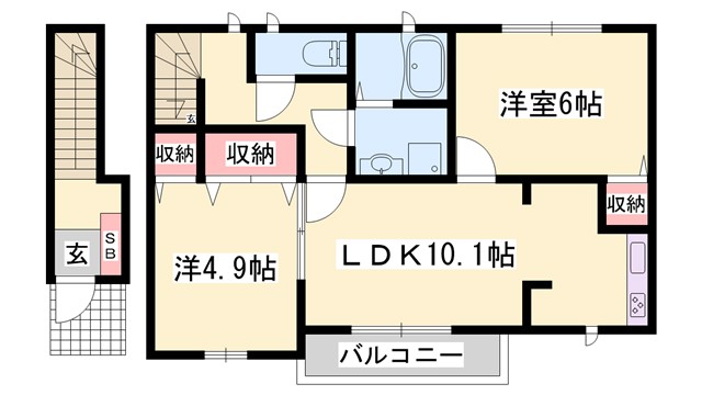 姫路市広畑区則直のアパートの間取り