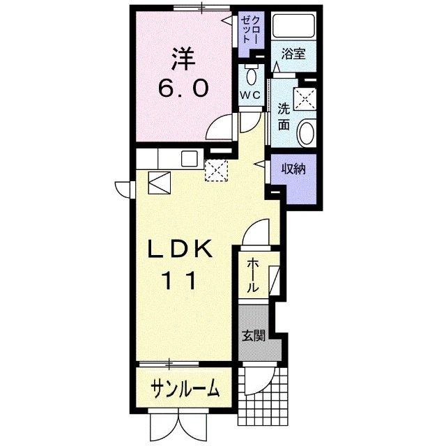 東根市大字六田のアパートの間取り