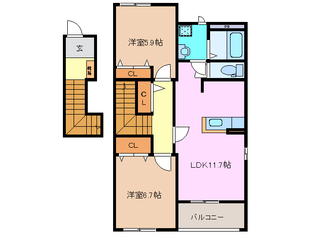 三重県四日市市蒔田３（アパート）の賃貸物件の間取り