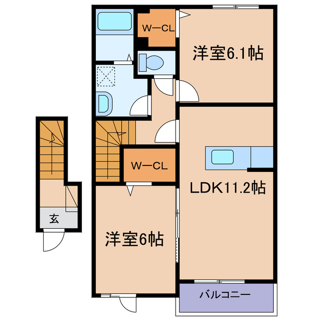 【浅口市鴨方町六条院東のアパートの間取り】