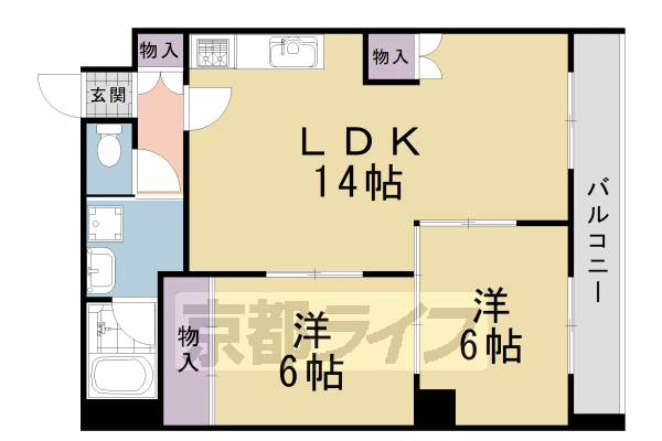 京都市左京区一乗寺払殿町のマンションの間取り