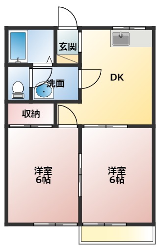 丸亀市飯野町東分のアパートの間取り