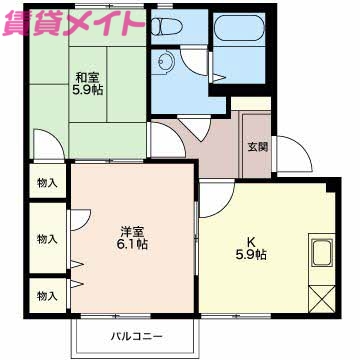 四日市市阿倉川町のアパートの間取り