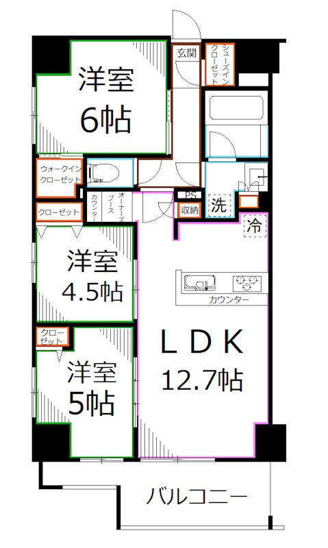 国立市東のマンションの間取り