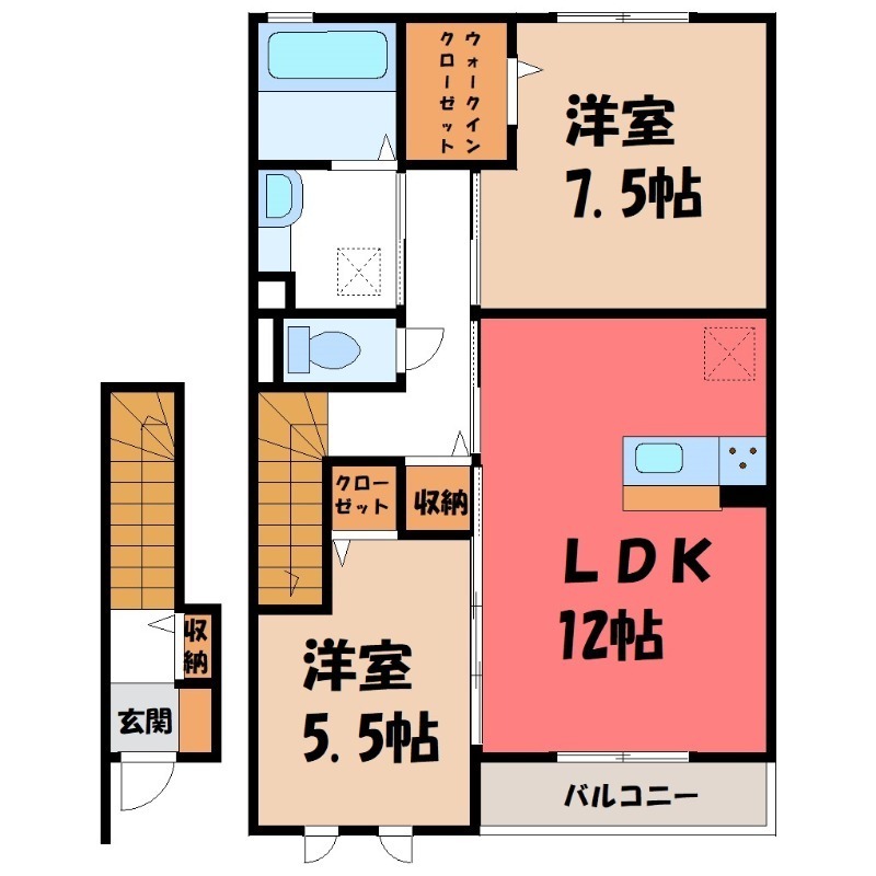 足利市福富町のアパートの間取り