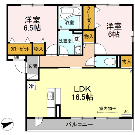 福山市曙町のアパートの間取り