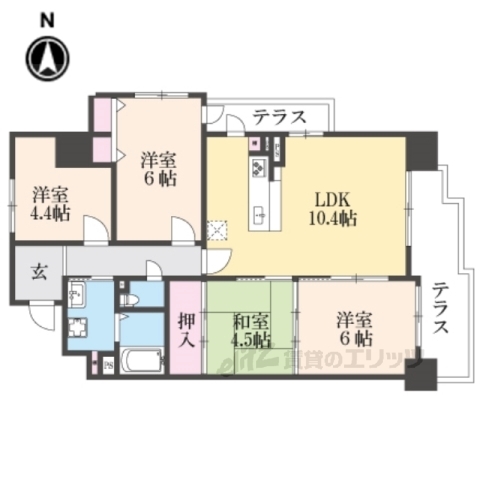 【京都市右京区山ノ内苗町のマンションの間取り】