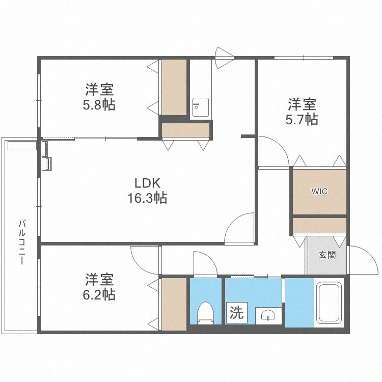 札幌市中央区南十条西のマンションの間取り