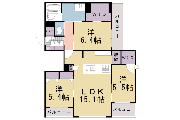 長岡京市天神のマンションの間取り