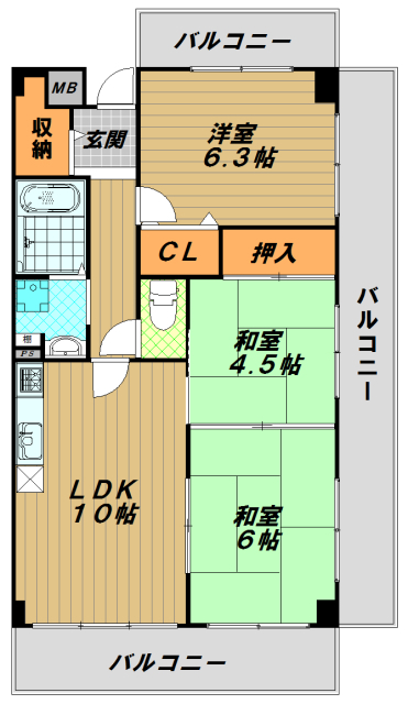 グリーンハイツ妙法寺　Ａ棟の間取り