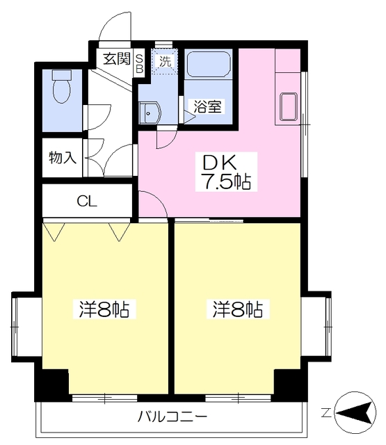 松山市祝谷のマンションの間取り