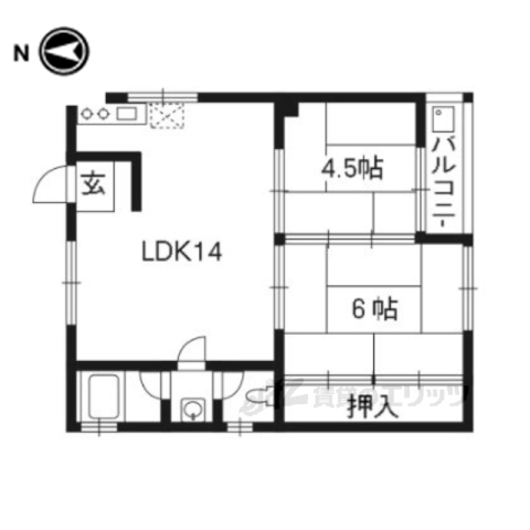 京都市右京区西京極西大丸町のマンションの間取り