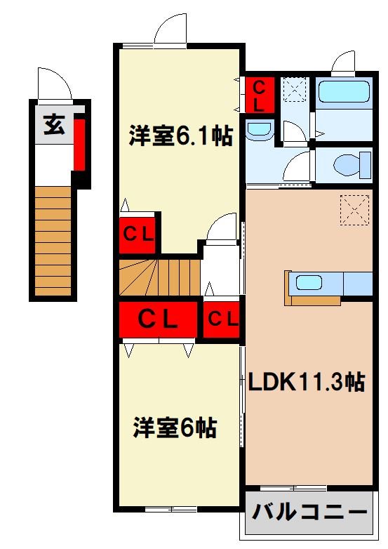 朝倉郡筑前町上高場のアパートの間取り