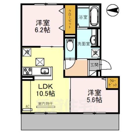 京都市右京区嵯峨折戸町のアパートの間取り