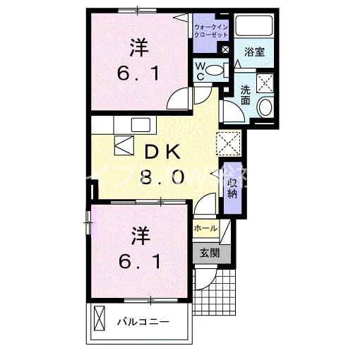 倉敷市玉島長尾のアパートの間取り