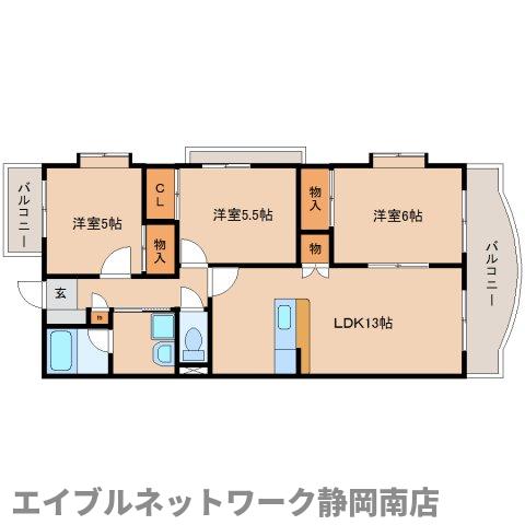 焼津市五ケ堀之内のマンションの間取り