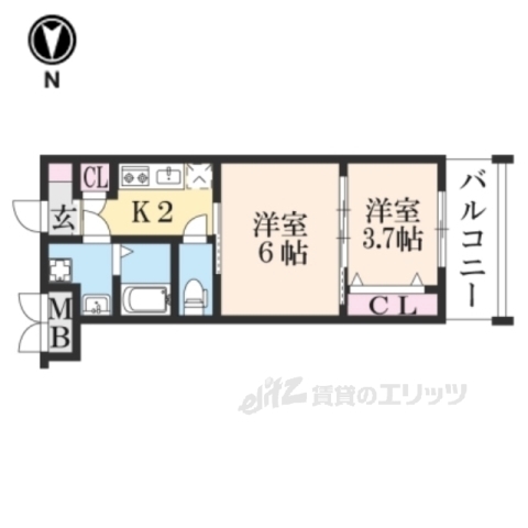 京都市中京区聚楽廻西町のマンションの間取り