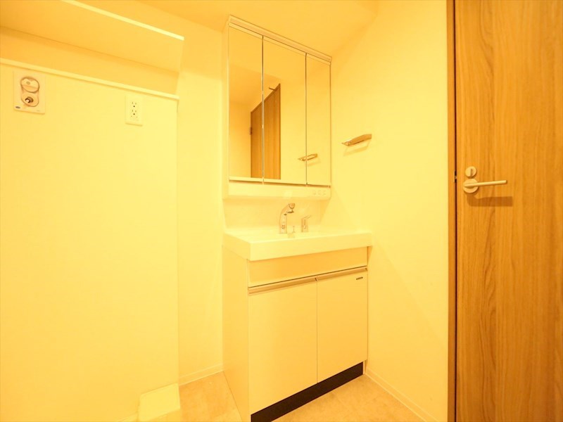 洗面設備　脱衣所　独立洗面台（シャンプードレッサー付）収納スペース有