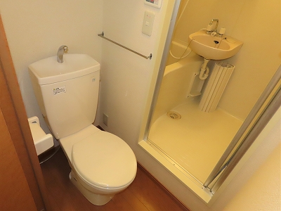 トイレ　トイレ内にお風呂の入口扉があります